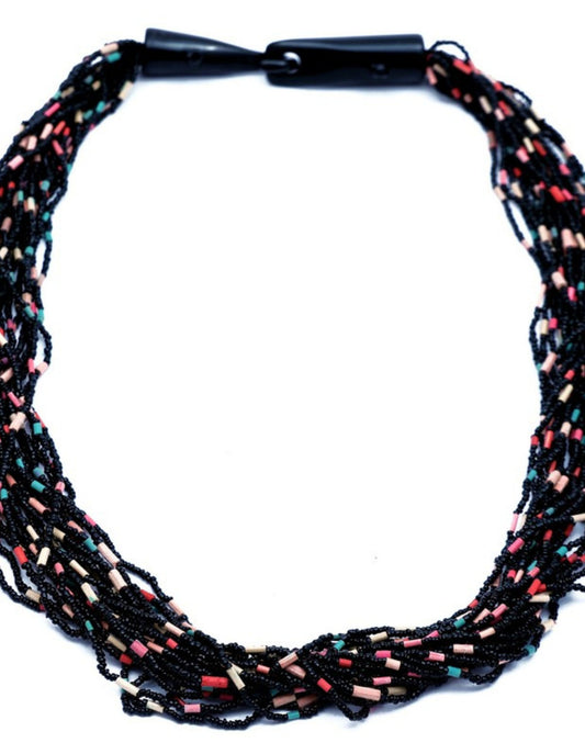 Multilayered small beads necklace with designed hook